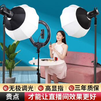 金蝌灵跃400W直播补光灯专业球形打光灯主播用美颜嫩肤柔光灯影棚拍照摄影灯视频拍摄常亮灯300W三色+柔光球+2米加粗支架	